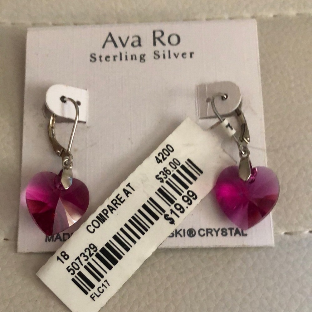 NWT Sterling Silver Pink Heart Earrings Made with Swarovski Crystal